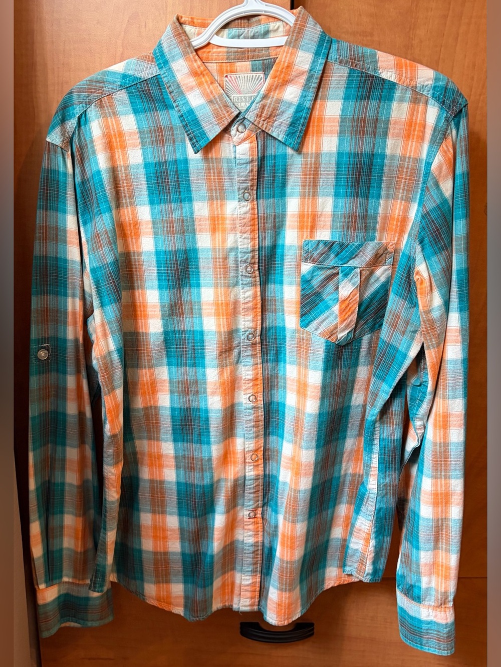 River Island Orange & Teal Plaid Button-Down Shirt